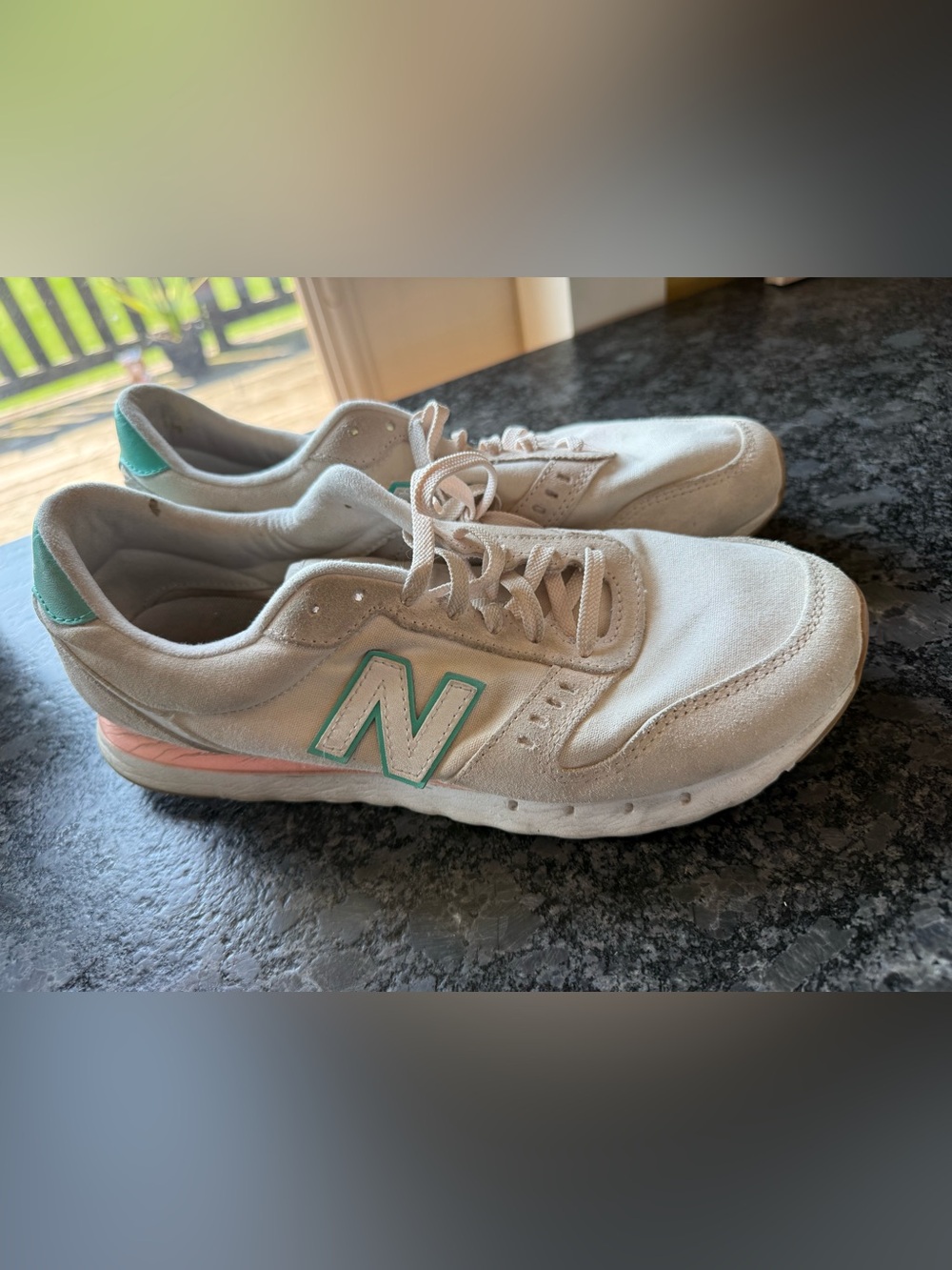 New Balance Beige Canvas Sneakers with Mint Accent